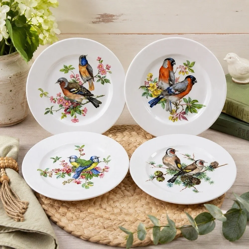VTG Schumann Bavaria Song Bird Salad Plates Porcelain Arzberg Germany Set of 4